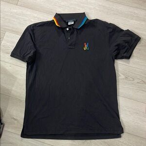 Psycho Bunny Black Polo Shirt with Colorful Collar